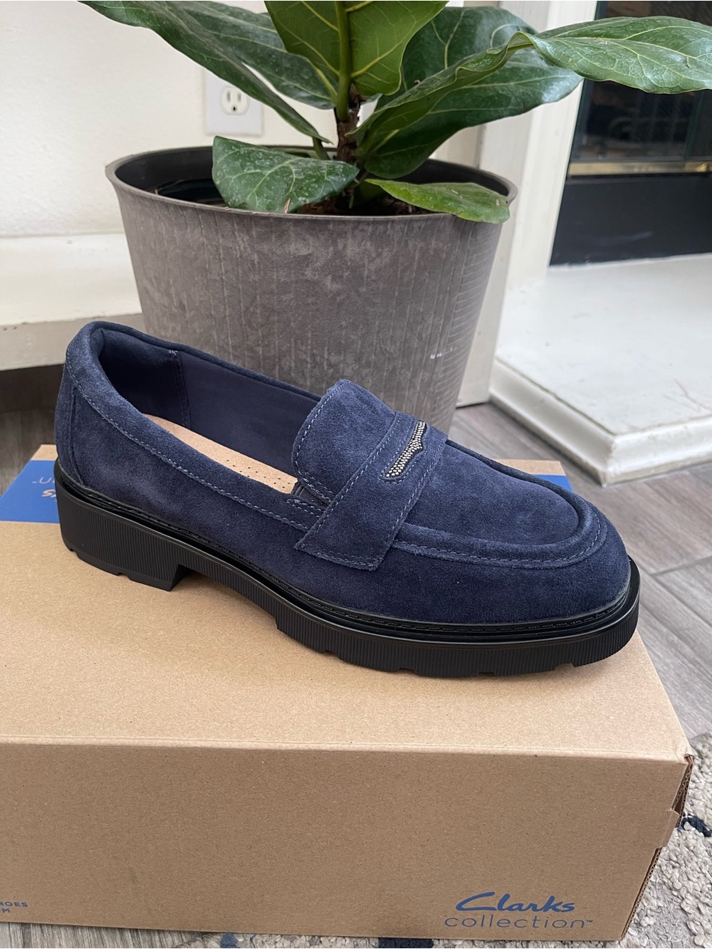 Clarks Navy Suede Loafers for Women